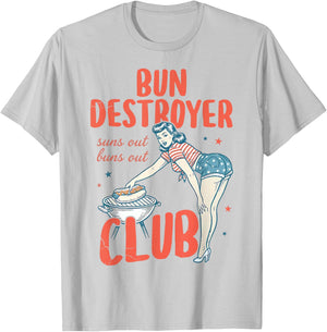 Retro Bun Destroyer Hot Dog Handlers Club 4th of July Couple T-Shirt - T-Shirt | Ash
