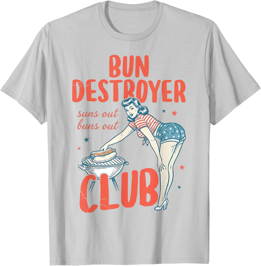 Retro Bun Destroyer Hot Dog Handlers Club 4th of July Couple T-Shirt - T-Shirt | Ash