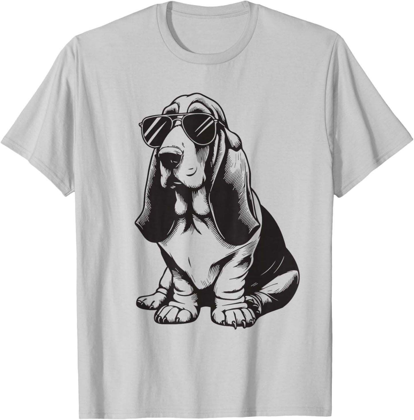 Dog Basset Fun with Sunglasses T-Shirt - T-Shirt | Ash