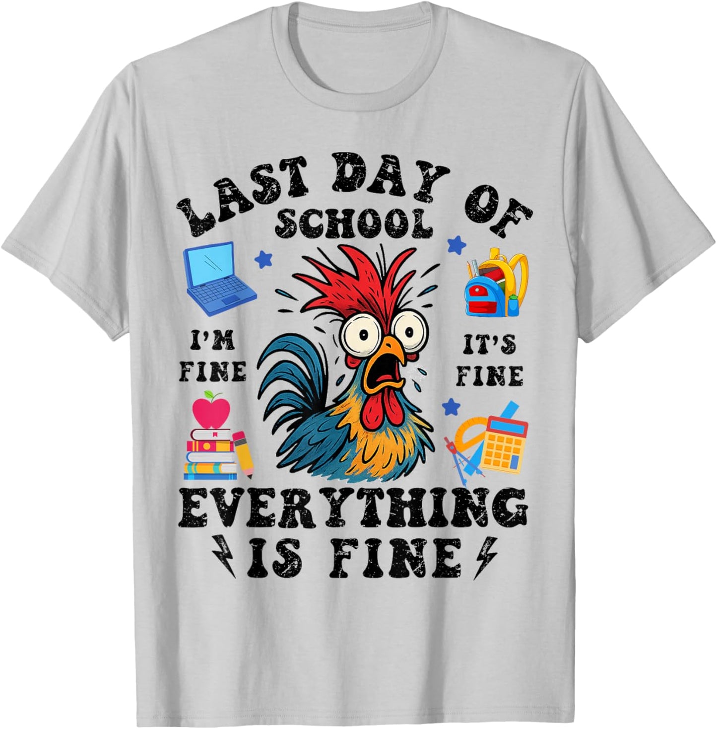 Funny Last Day Of School 2025 I Survived Funny Chicken Kids T-Shirt - T-Shirt | Ash