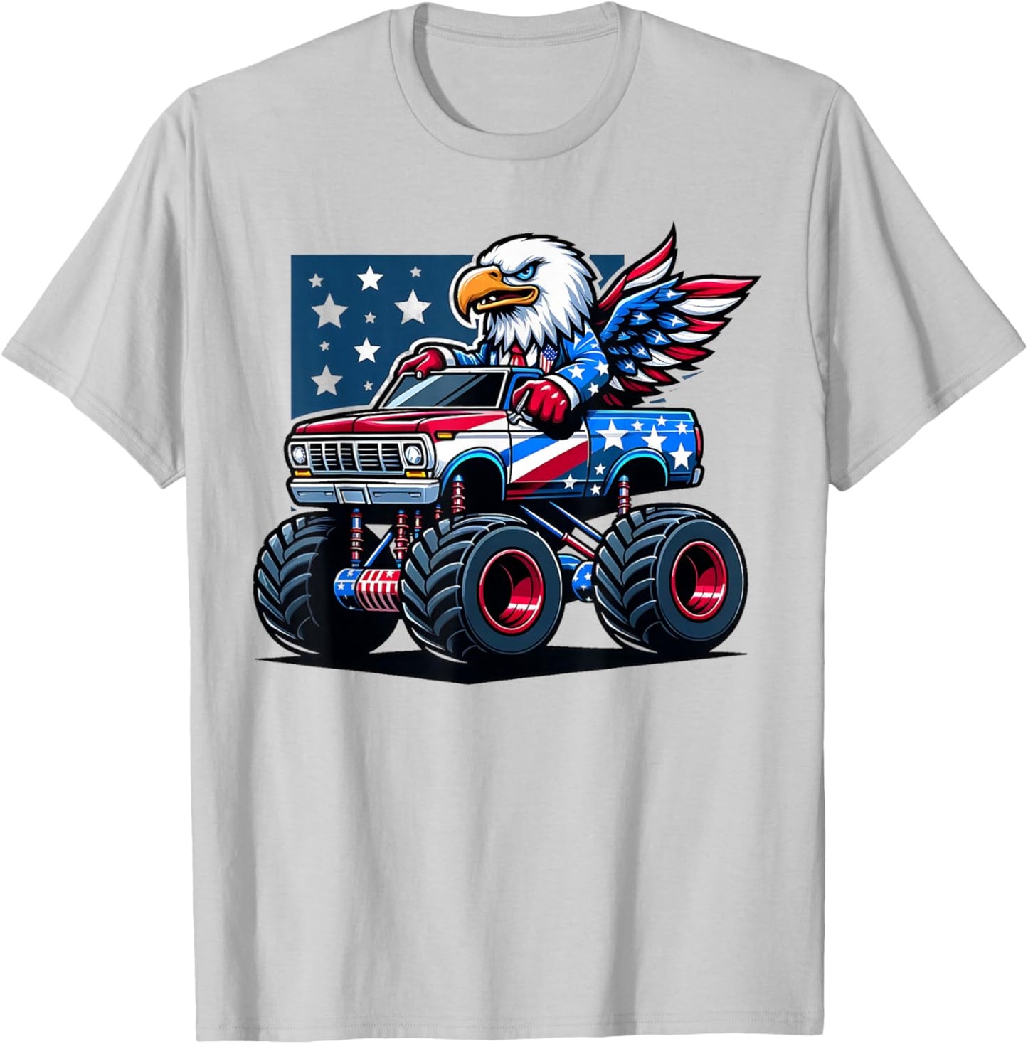 4th of July Shirts Boys Kids American Flag Truck Eagle USA T-Shirt - T-Shirt | Ash