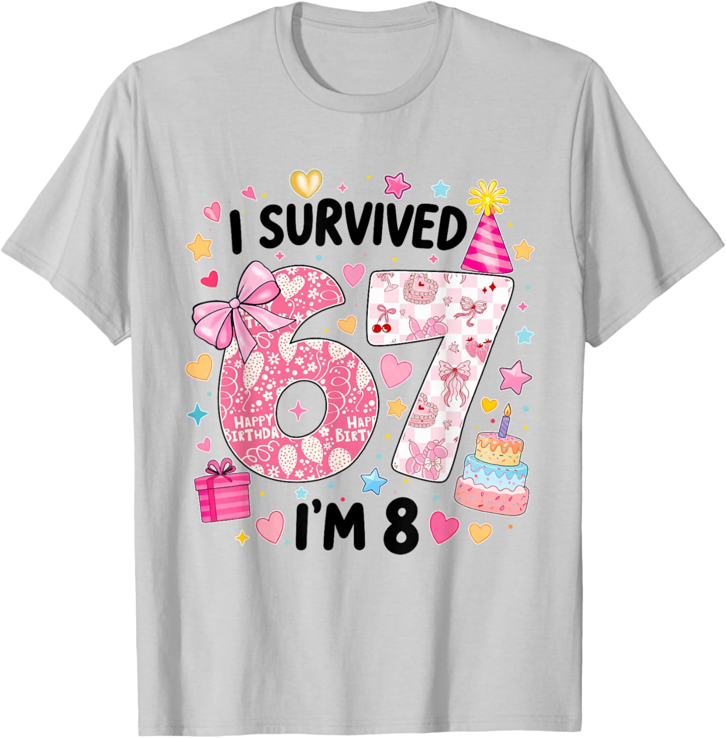 Cute 8 Year Old 8th Birthday Funny Six Seven 67 Meme Girl T-Shirt - T-Shirt | Ash