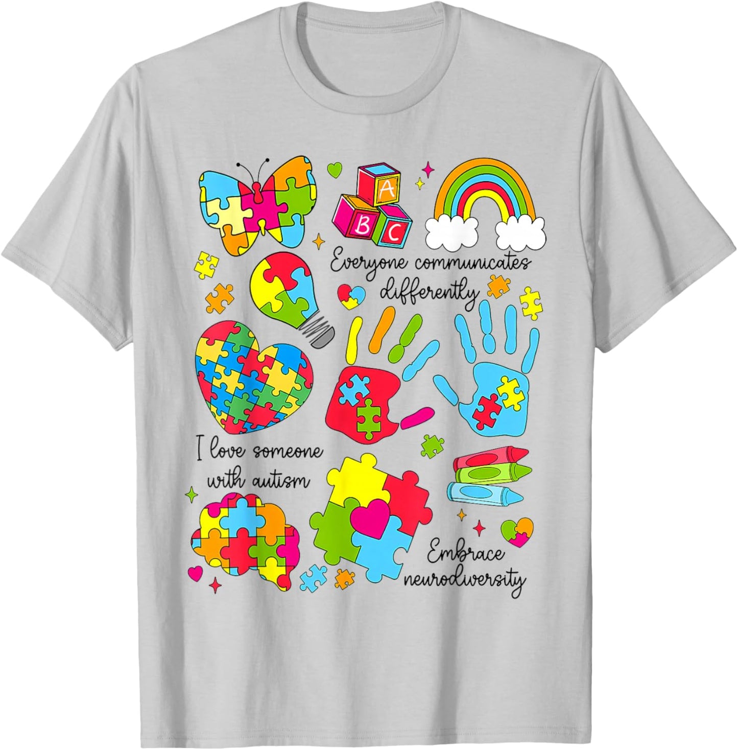 Everyone Communicates Differently Special Education Autism T-Shirt - T-Shirt | Ash