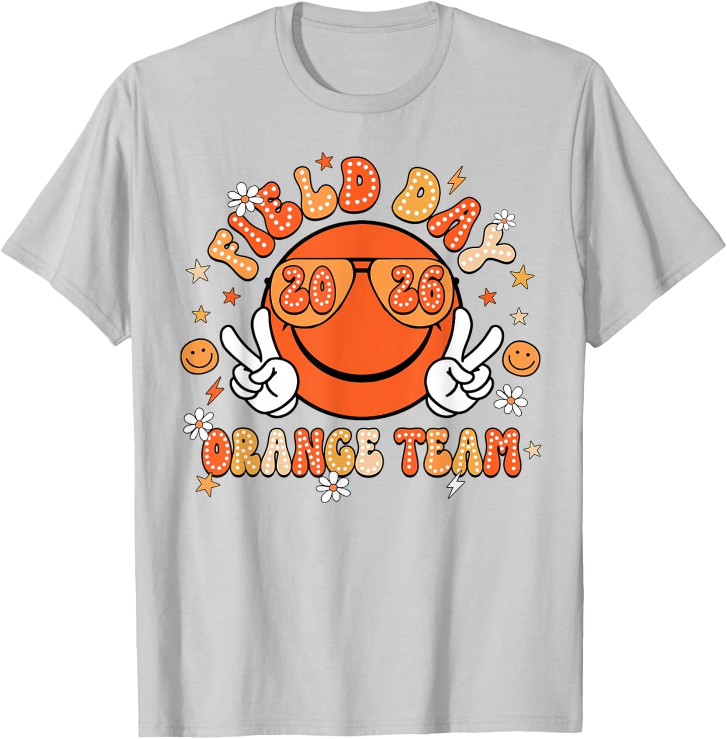 Field Day Orange Team 2026 Smile Face Sunglasses Kid Teacher T-Shirt - T-Shirt | Ash