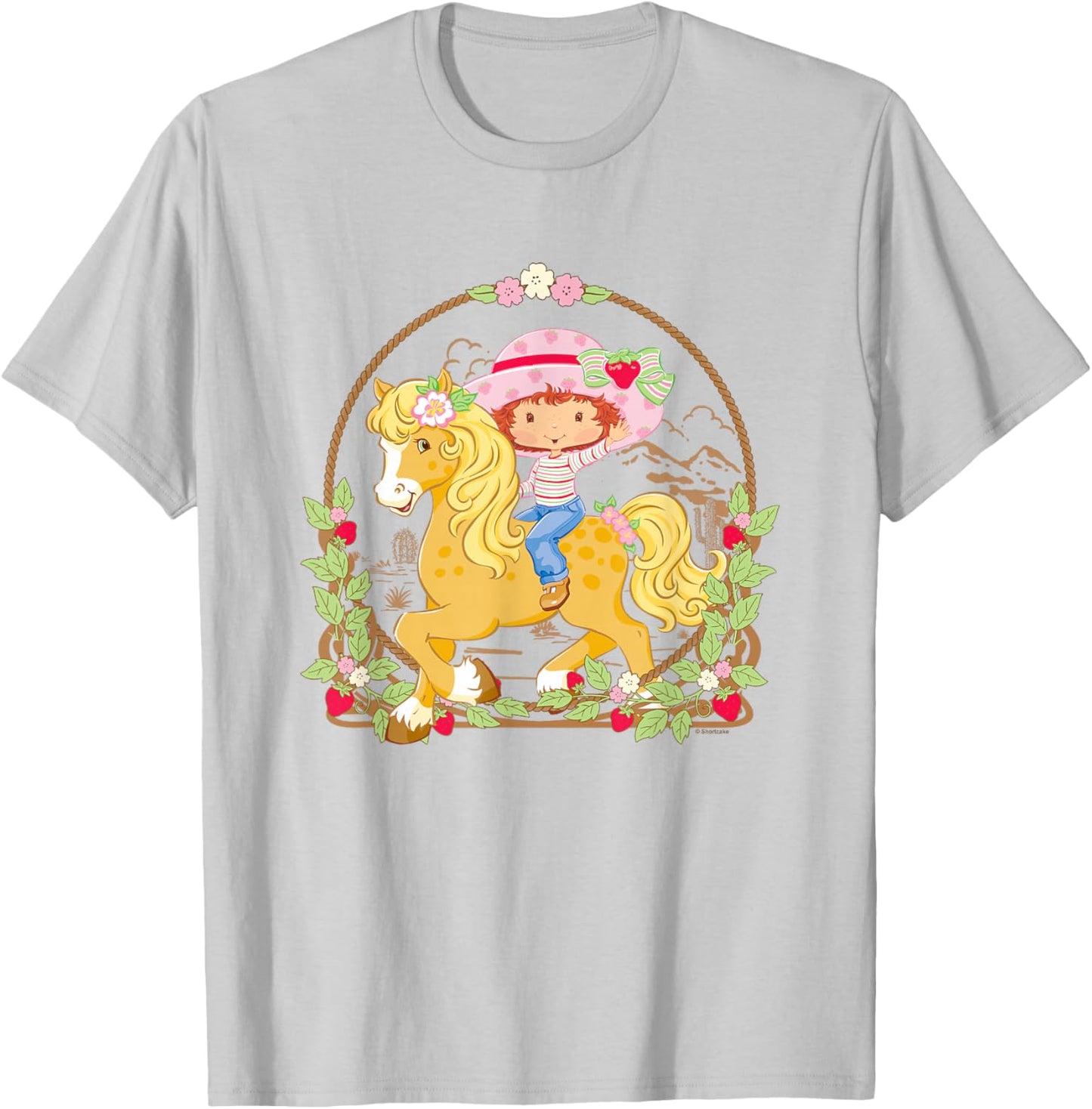 Strawberry Shortcake Cute Berry Country Retro Chest Frame T-Shirt - T-Shirt | Ash