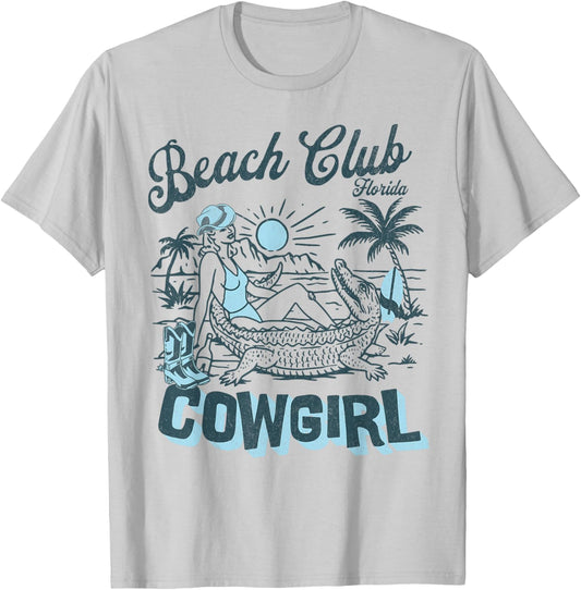 Coastal Cowgirl Palm Surf Beach Club Florida T-Shirt - T-Shirt | Ash