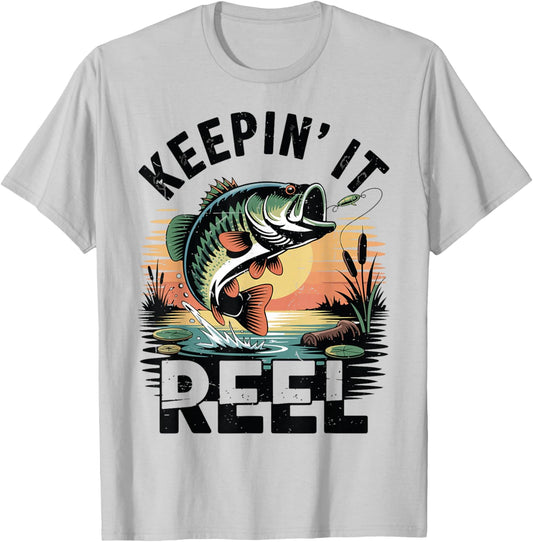 Funny Fishing Keeping It Reel Boy Youth Largemouth Bass Fish T-Shirt - T-Shirt | Ash