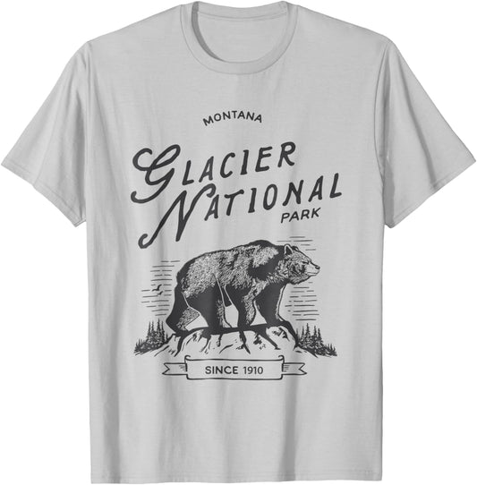 Vintage Glacier National Park T Shirt Retro Bear Montana T-Shirt - T-Shirt | Ash