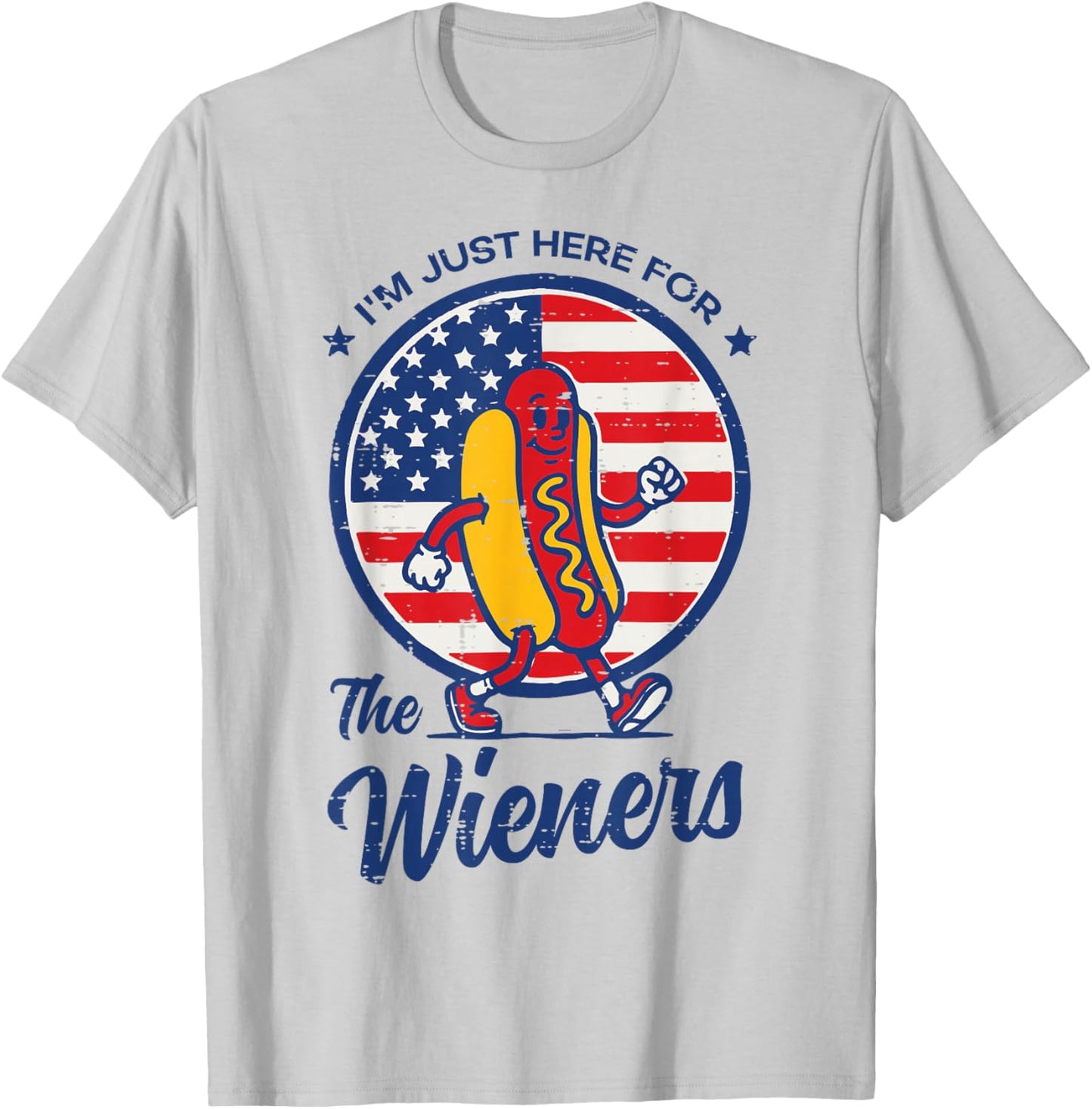 Here for Wieners Hotdog US Flag 4th of July Men Women Kids T-Shirt - T-Shirt | Ash