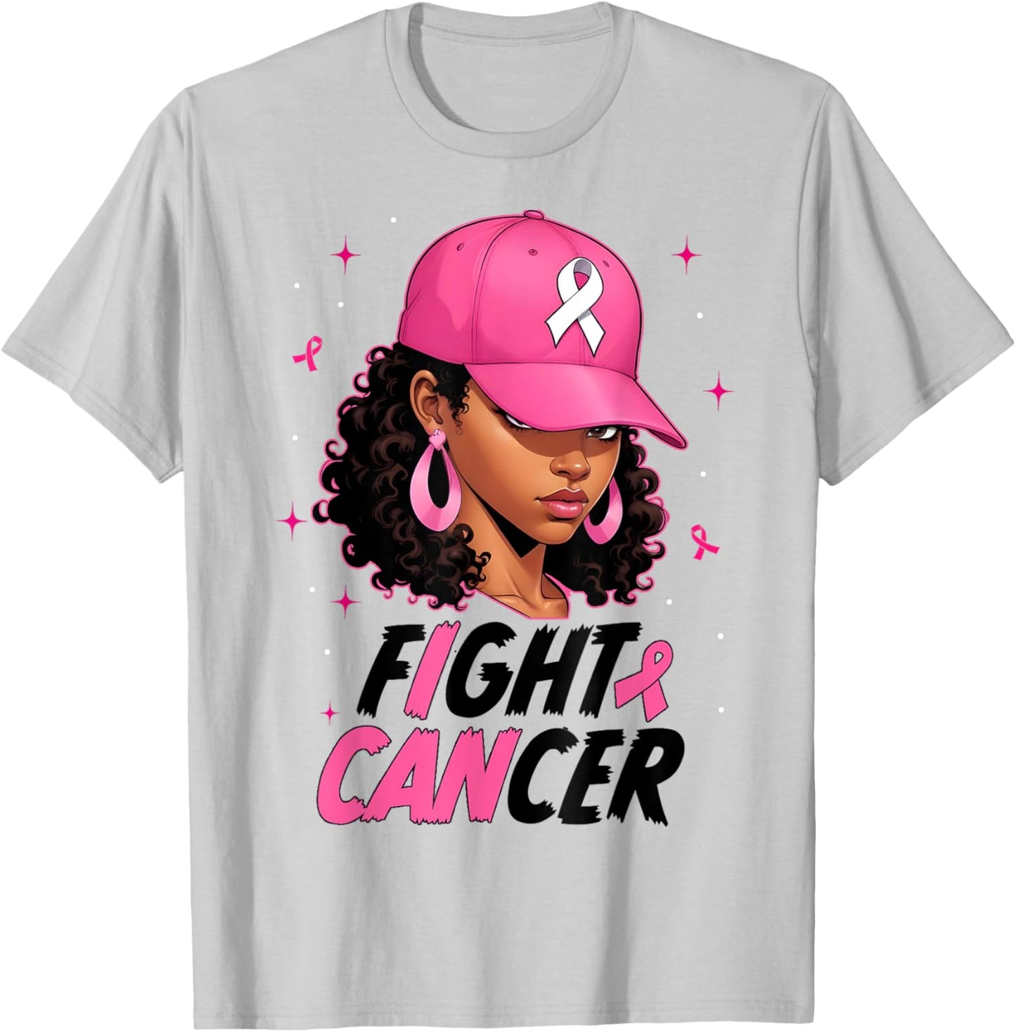 Black Girl Black Woman Breast Cancer Awareness Pink Ribbon T-Shirt - T-Shirt | Ash