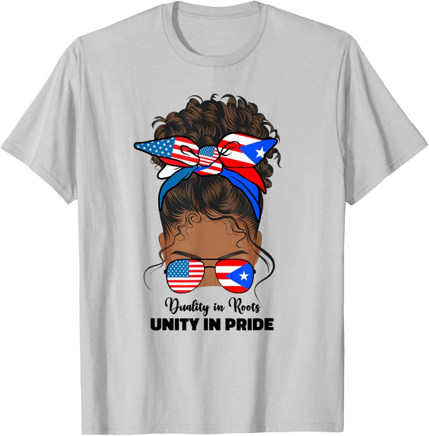 Half American And Puerto Rican Rico Flag Afro Girl Women T-Shirt - T-Shirt | Ash