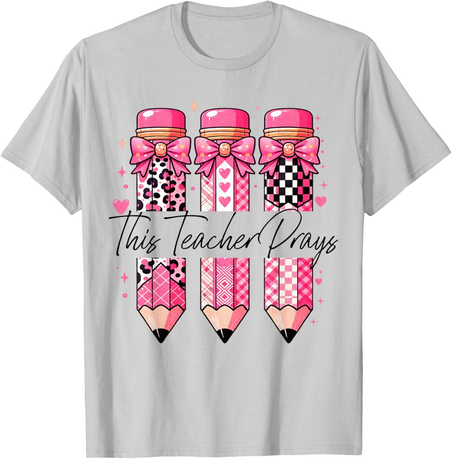Christian This Teacher Prays Cute Pink Coquette Bow Popular T-Shirt - T-Shirt | Ash