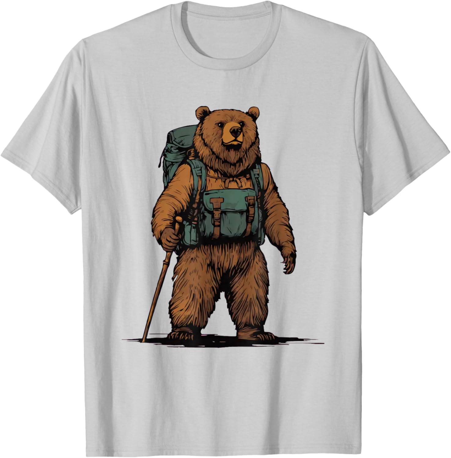 Grizzly Backpacker Mountain Forest Wildlife Camping Hiking T-Shirt - T-Shirt | Ash