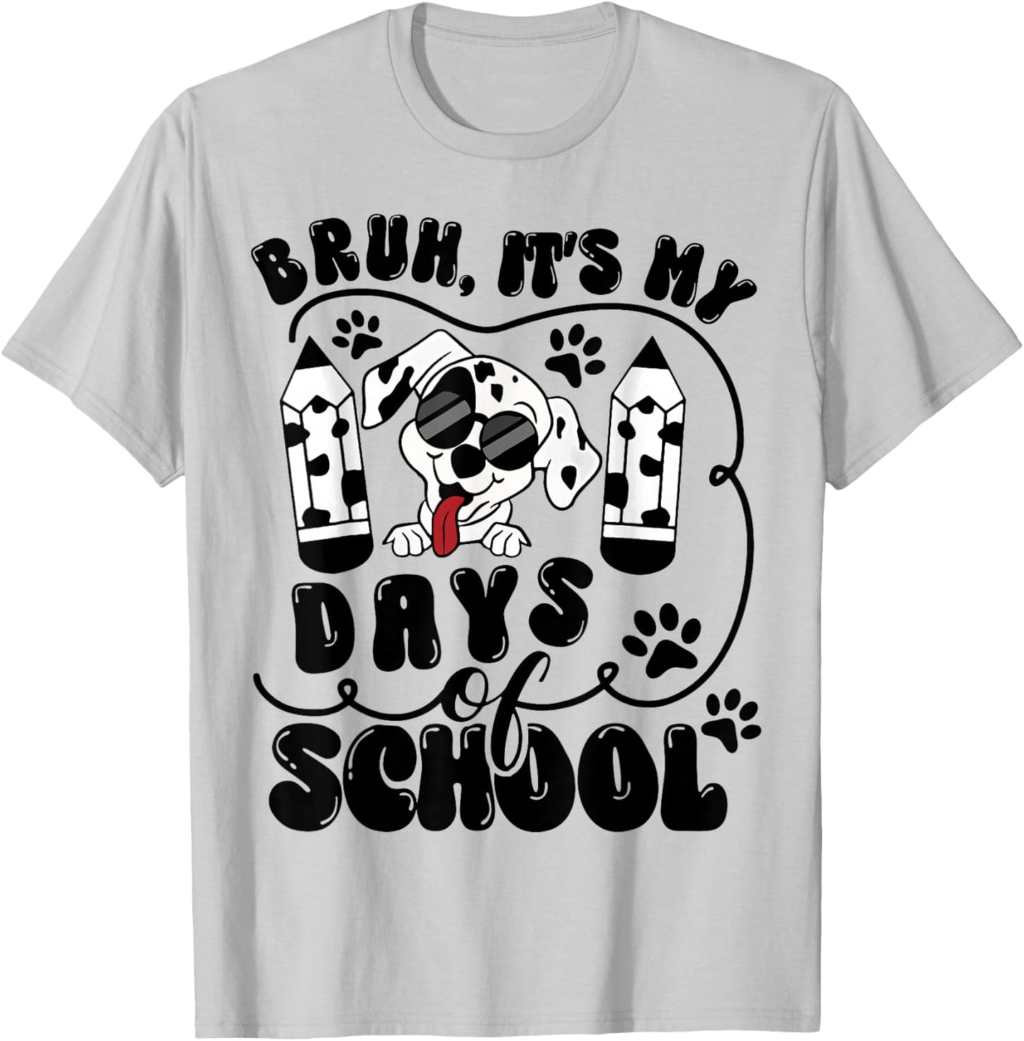Bruh 100 Days Of School Dalmatian Dog Boys Kids 100th Day T-Shirt - T-Shirt | Ash