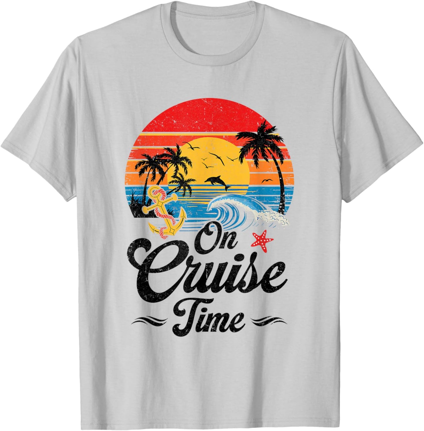 On Cruise Time Coconut Tree Graphic Summer Vacation Cruising T-Shirt - T-Shirt | Ash