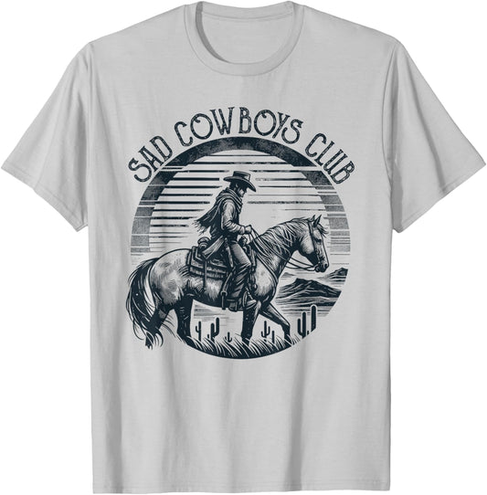 Retro Sad Cowboys Club, Sad Country Music Style Enthusiast T-Shirt - T-Shirt | Ash