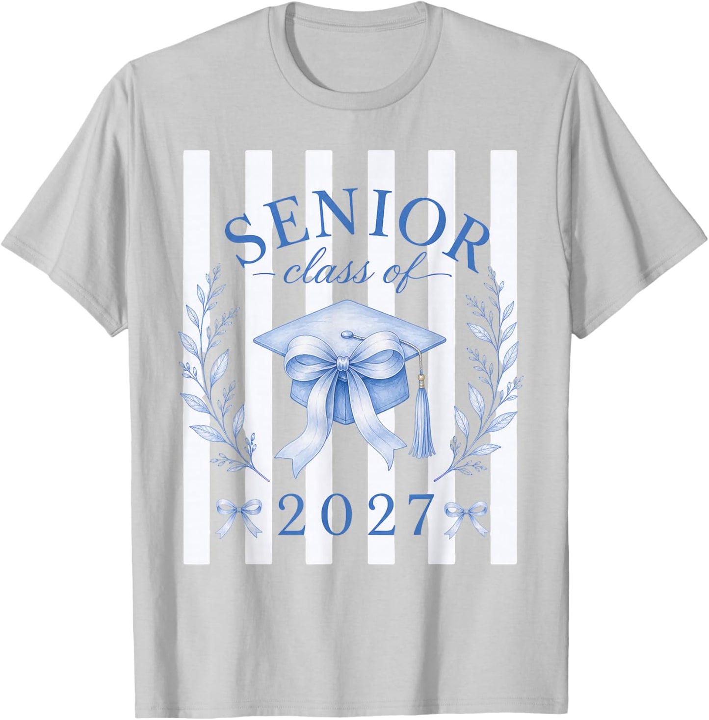 Senior 2027 Girls Coquette Bow Blue Class of 2027 T-Shirt - T-Shirt | Ash