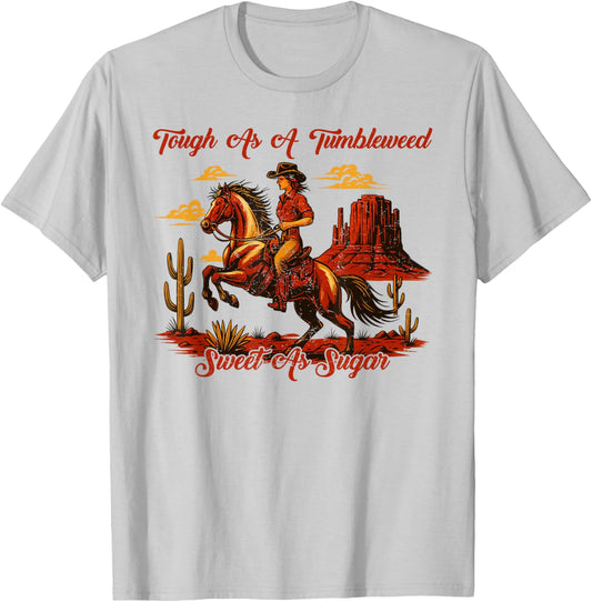 Vintage Tough As A Tumbleweed Sweet As Sugar Retro Western T-Shirt - T-Shirt | Ash