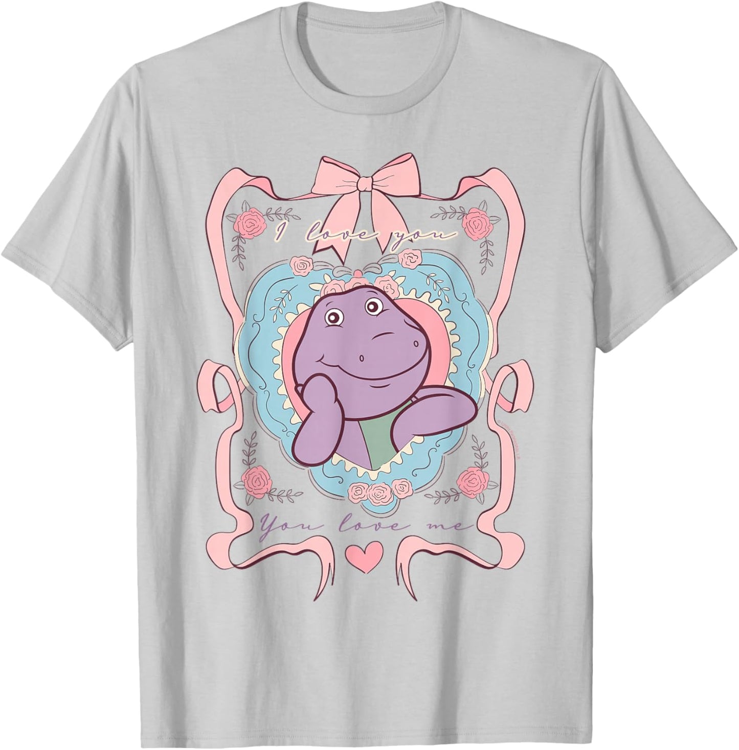 Barney I Love You Heart and Roses Floral Frame T-Shirt - T-Shirt | Ash