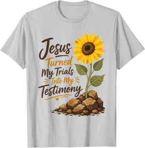 Jesus Turned My Trials Into My Testimony Christian Quote T-Shirt - T-Shirt | Ash