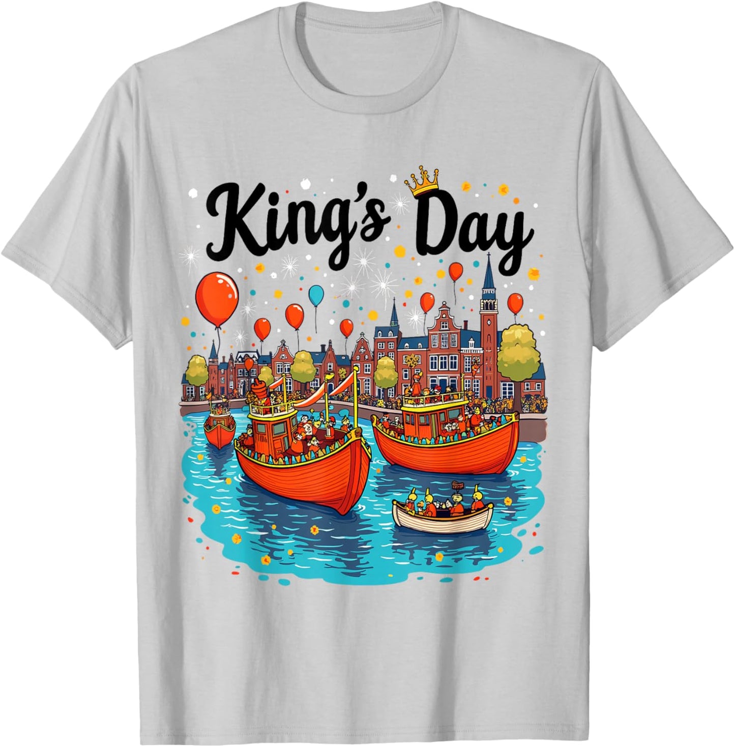 Koningsdag Netherlands 2025 Crown Funny Kings Day Amsterdam T-Shirt - T-Shirt | Ash