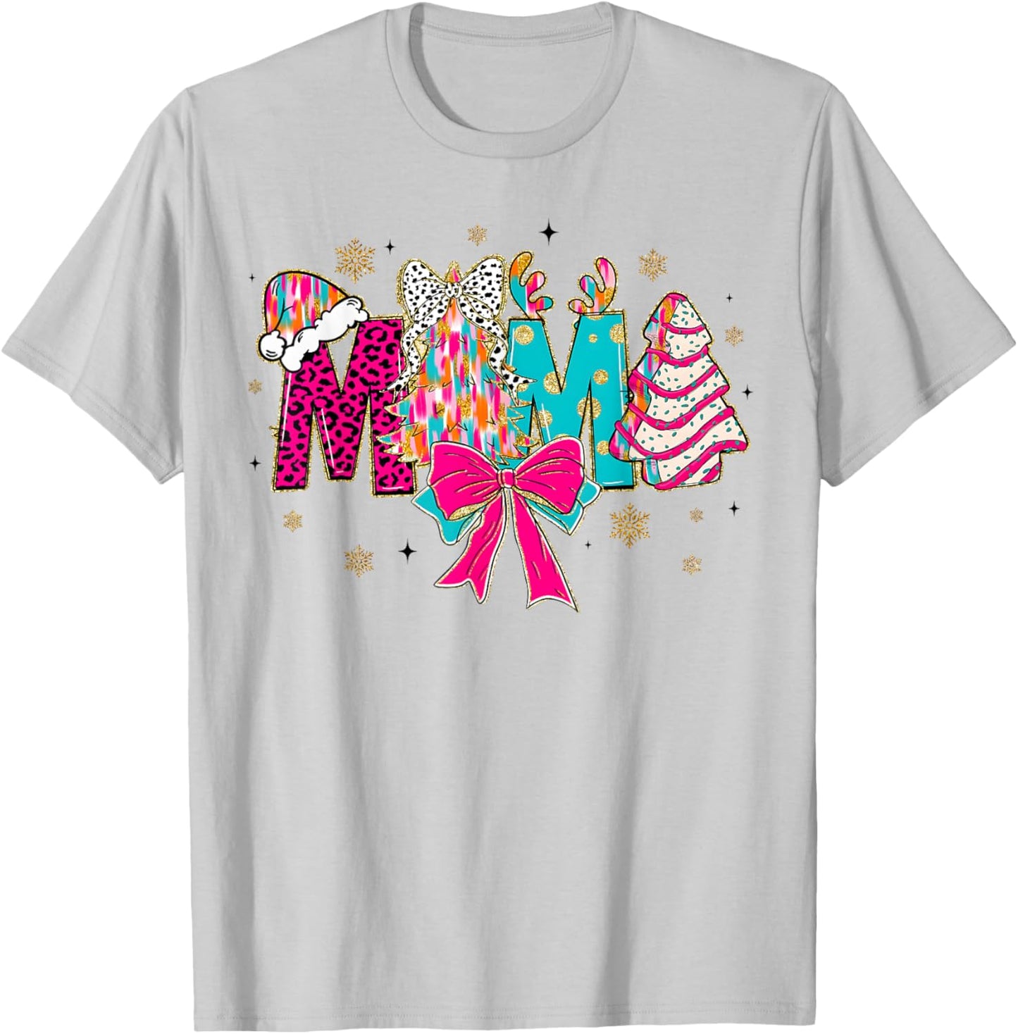 Colorful Coquette Christmas Mama Xmas Tree Cake for Mom Mama T-Shirt - T-Shirt | Ash