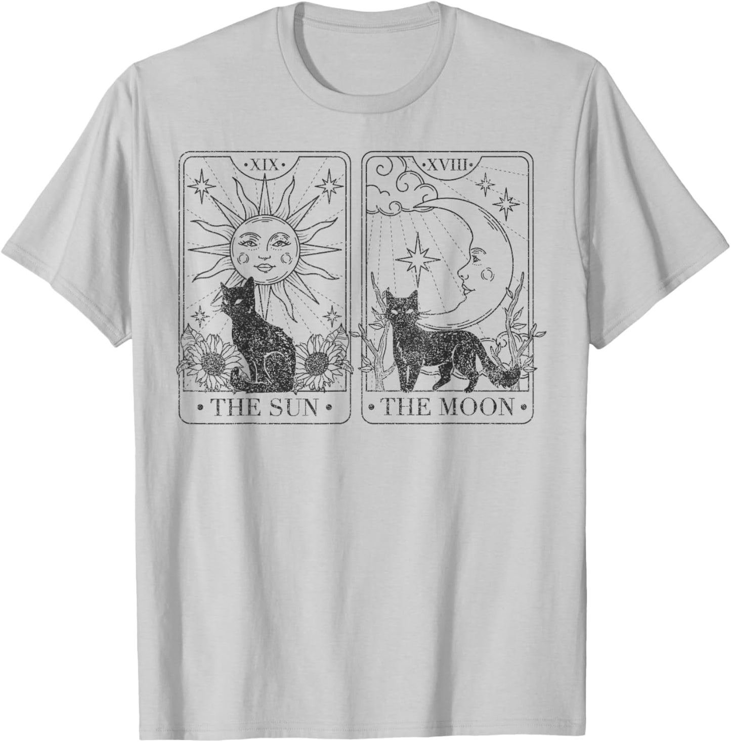 Trendy Apparel Black Cats Tarot Cards The Sun and The Moon T-Shirt - T-Shirt | Ash