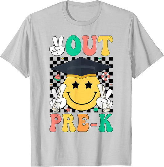 Peace Out Pre-K PreK Graduation Retro Last Day of School T-Shirt - T-Shirt | Ash