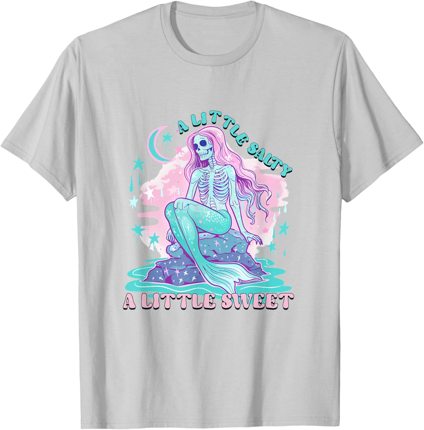 A Little Salty A Little Sweet Mermaid Skeleton Summerween Men Women T-Shirt - T-Shirt | Ash
