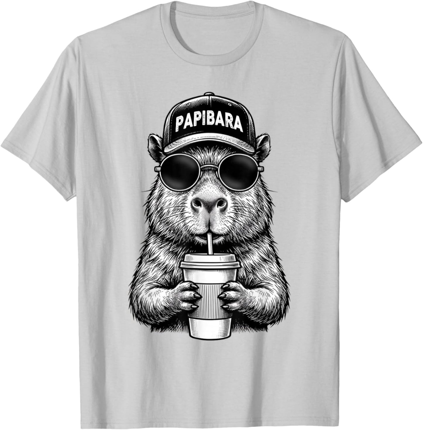 Papibara Vatertag Lustiger Papa Capybara Vater T-Shirt - T-Shirt | Ash
