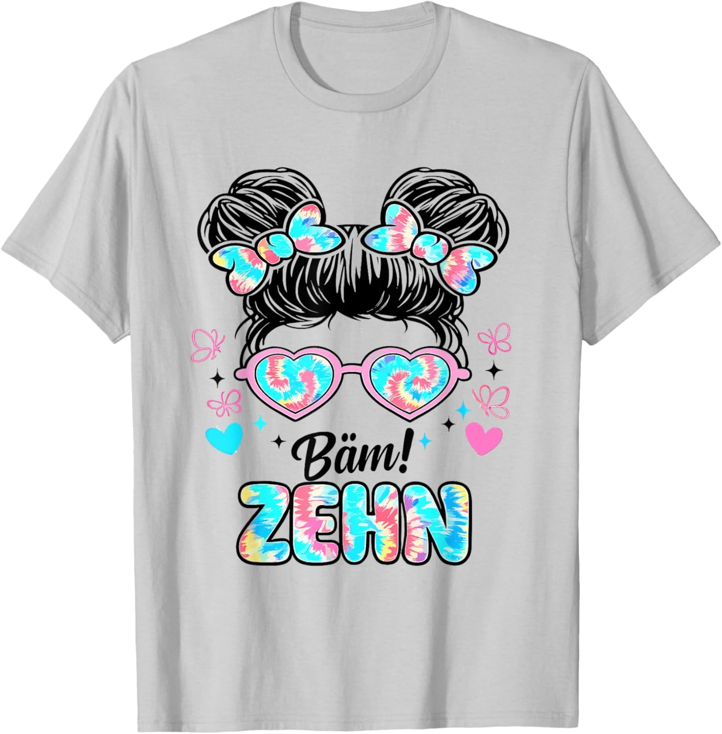 10th Birthday Girl Messy Bun Bäm! 10 Cute Ten T-Shirt - T-Shirt | Ash