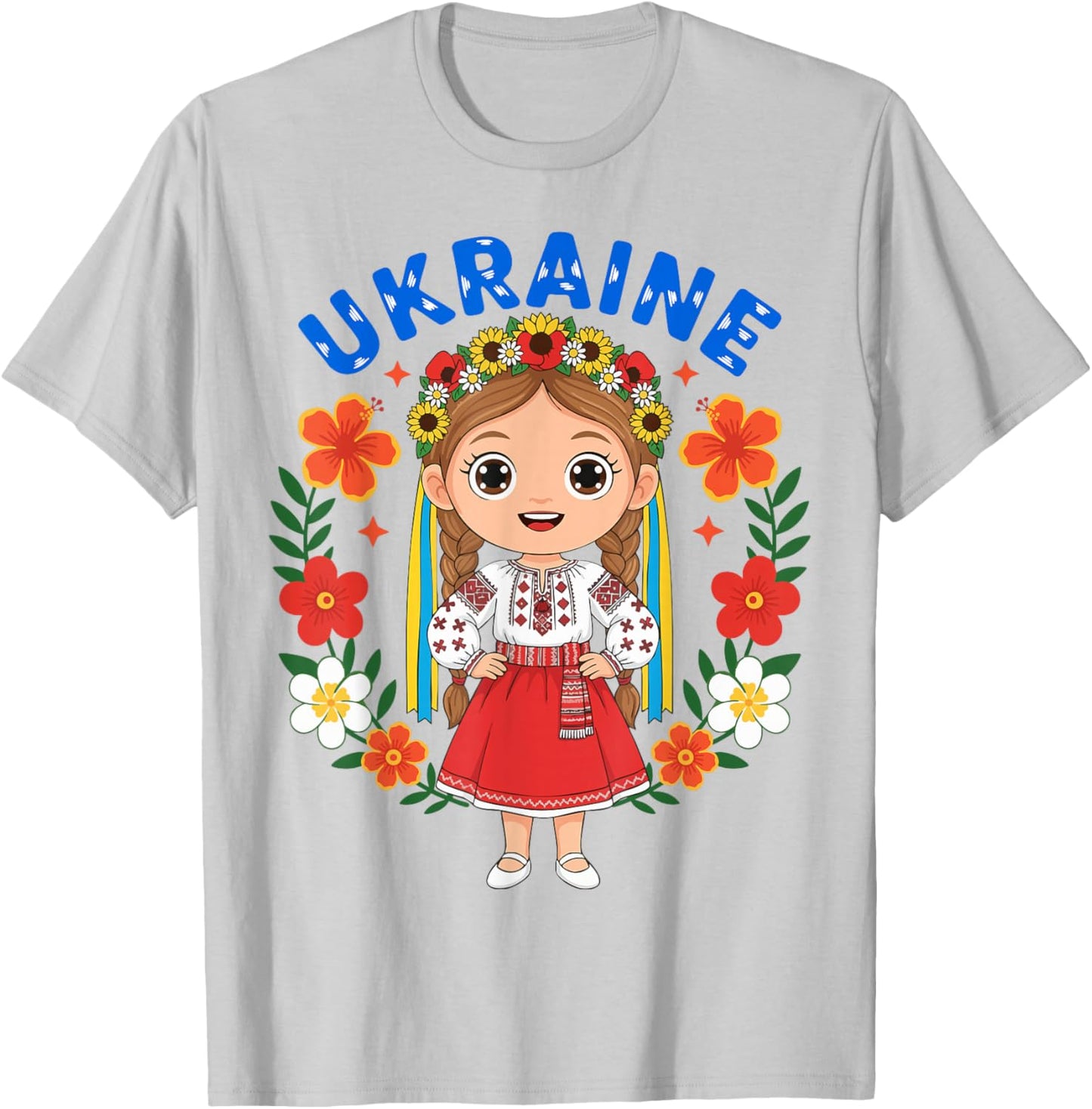 Ukraine Ukrainian Girl Traditional Dress Flowers Heritage T-Shirt - T-Shirt | Ash