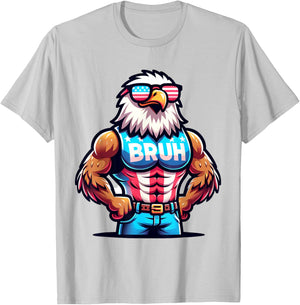 July 4th Bruh Eagle American Flag T-Shirt - T-Shirt | Ash