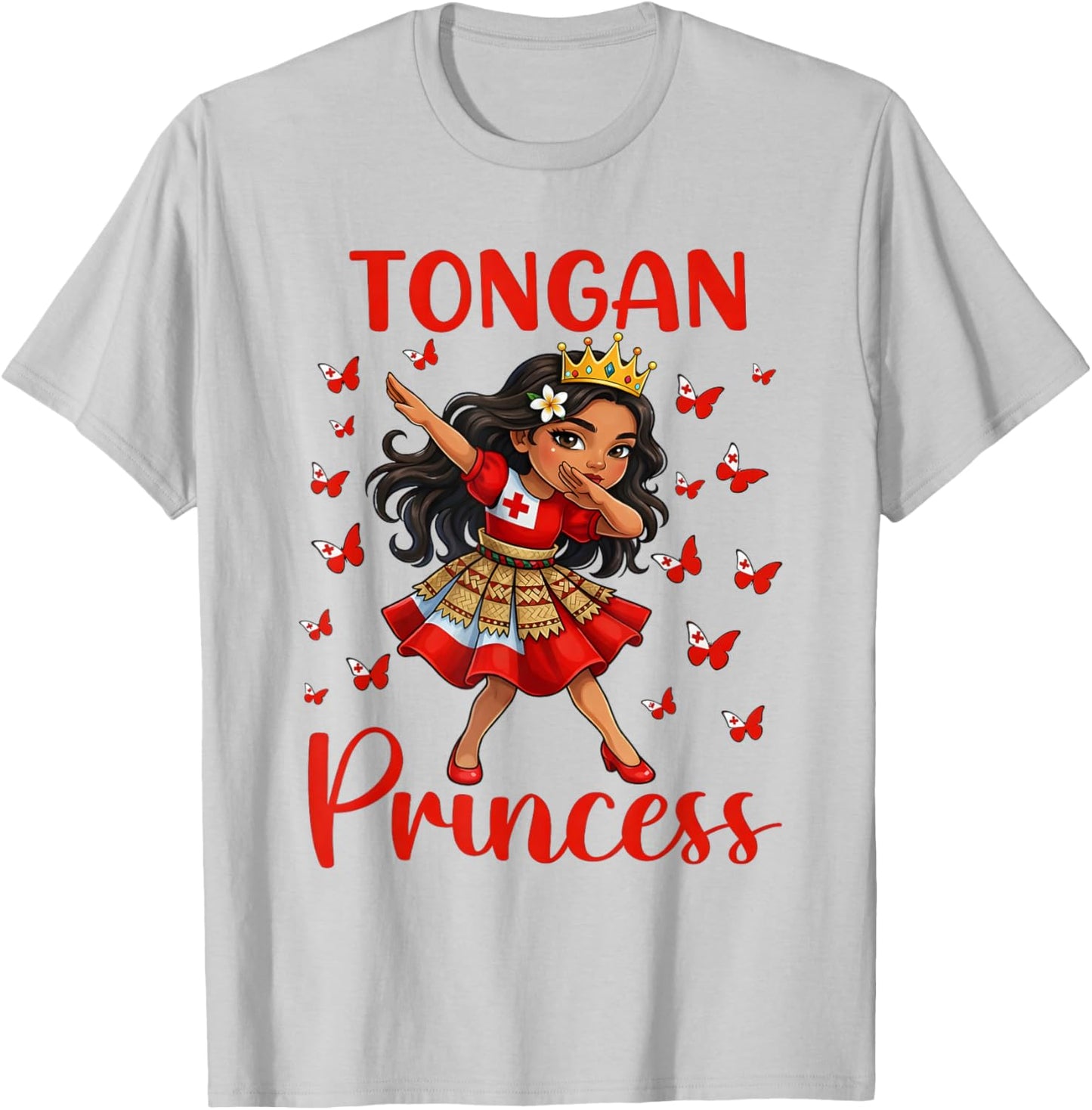 Funny Tongan Girl Dabbing Princess Tonga Flag Culture Kids T-Shirt - T-Shirt | Ash