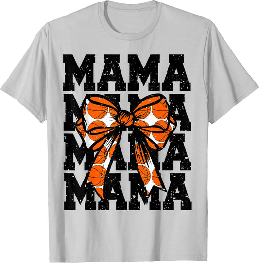Basketball Mom Player Coquette Bow Game Day Team Lover Mama T-Shirt - T-Shirt | Ash