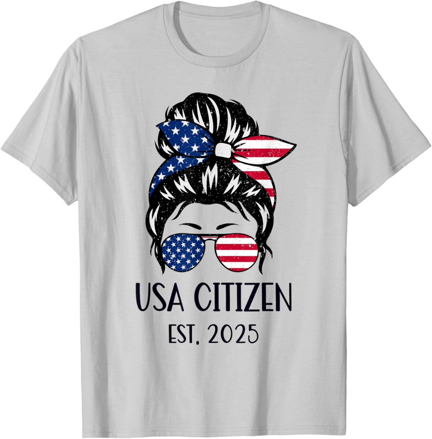 US Citizen Est 2025 New Citizenship American USA Girl 2025 T-Shirt - T-Shirt | Ash