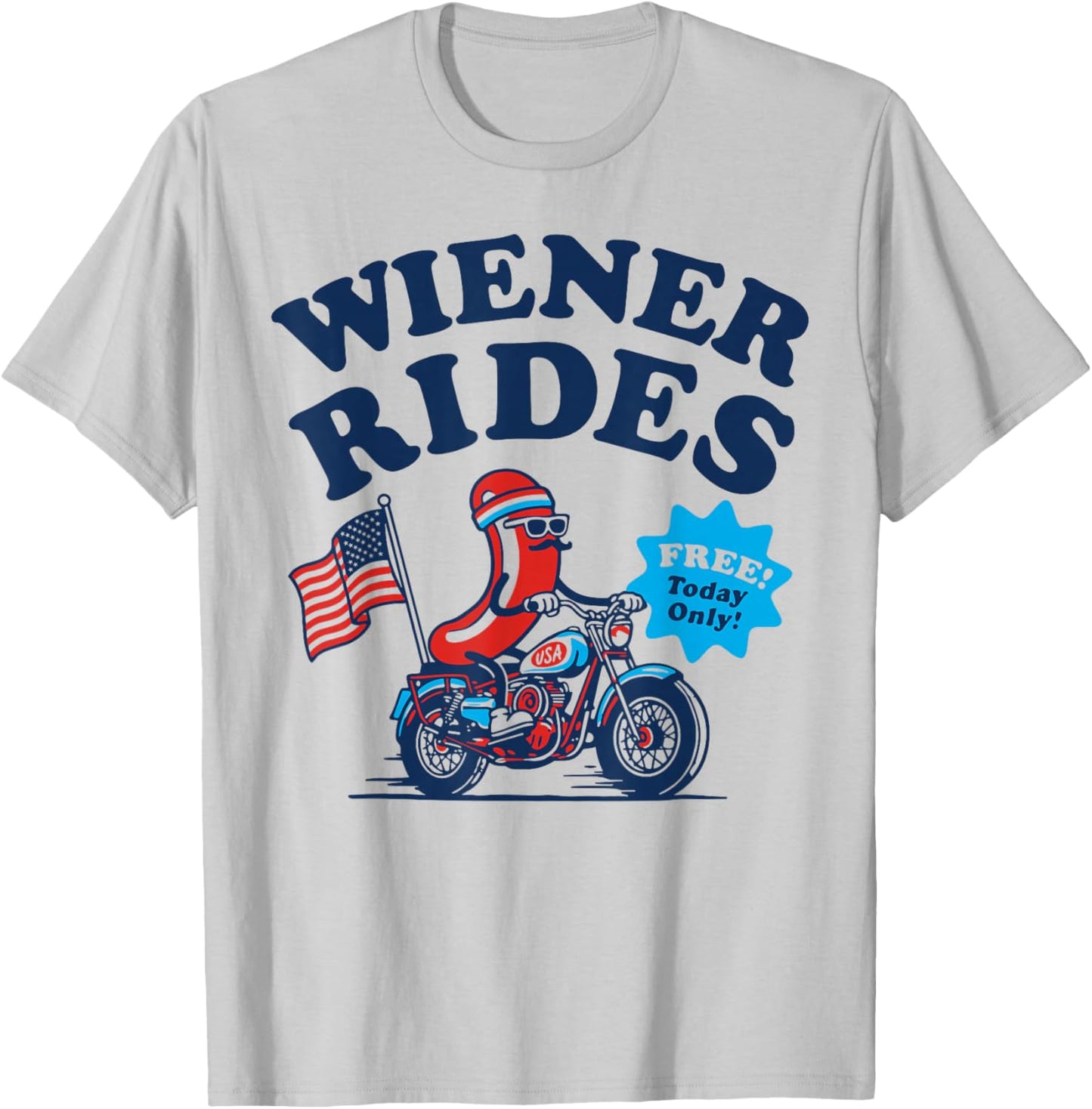 4th of July Funny Hot Dog Wiener Rides T-Shirt - T-Shirt | Ash