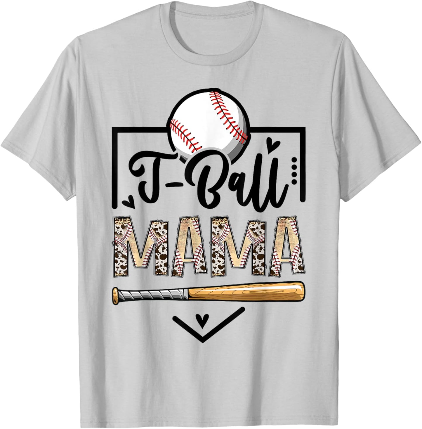 T-Ball Mama Leopard Funny Ball Game Day T-Shirt - T-Shirt | Ash