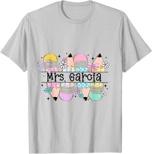 Mrs. Garcia Cute Preppy Pencil Coquette Teacher Design T-Shirt - T-Shirt | Ash