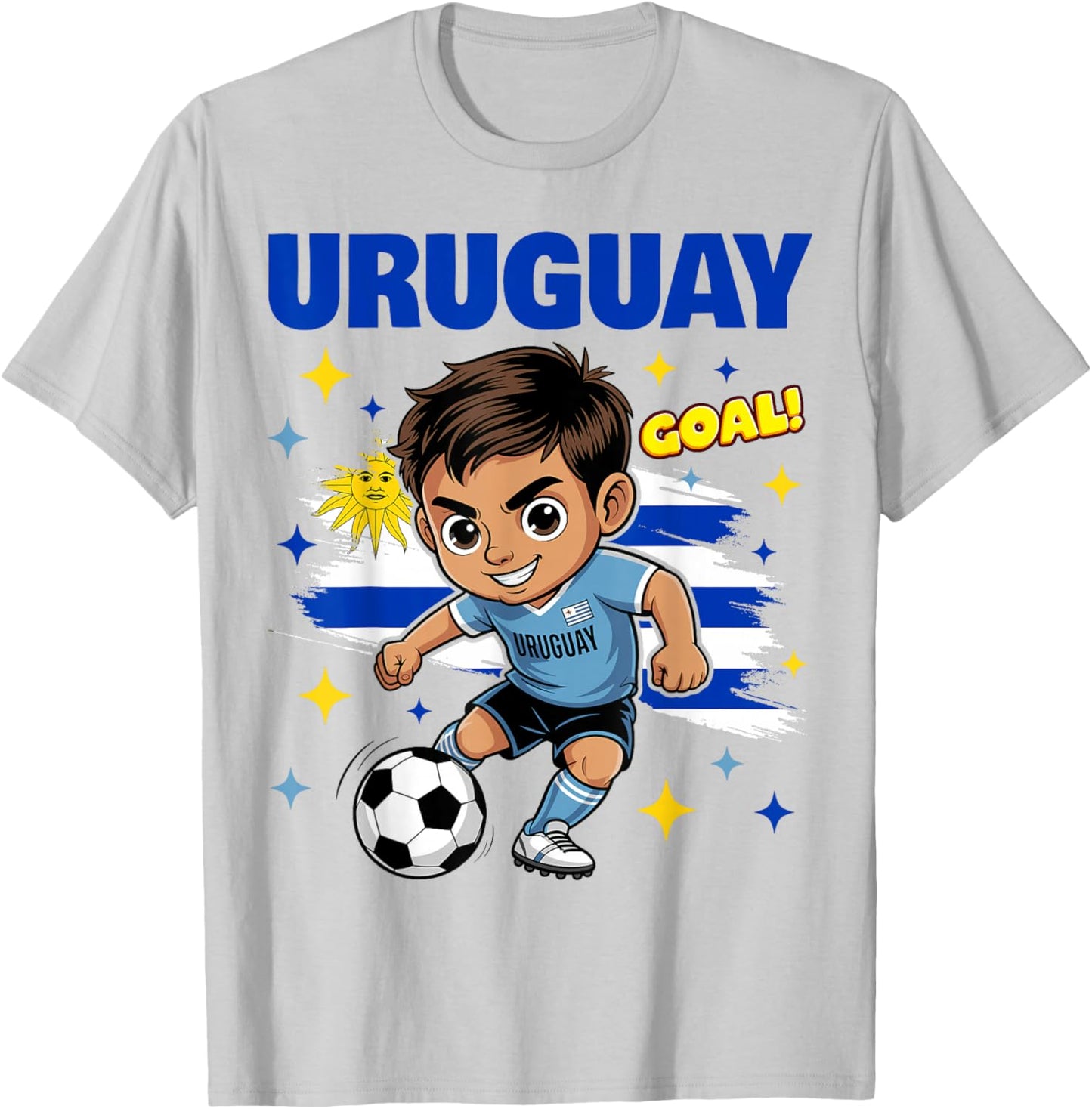 Uruguay Kid Goal Cartoon Uruguay Flag for Kids T-Shirt - T-Shirt | Ash