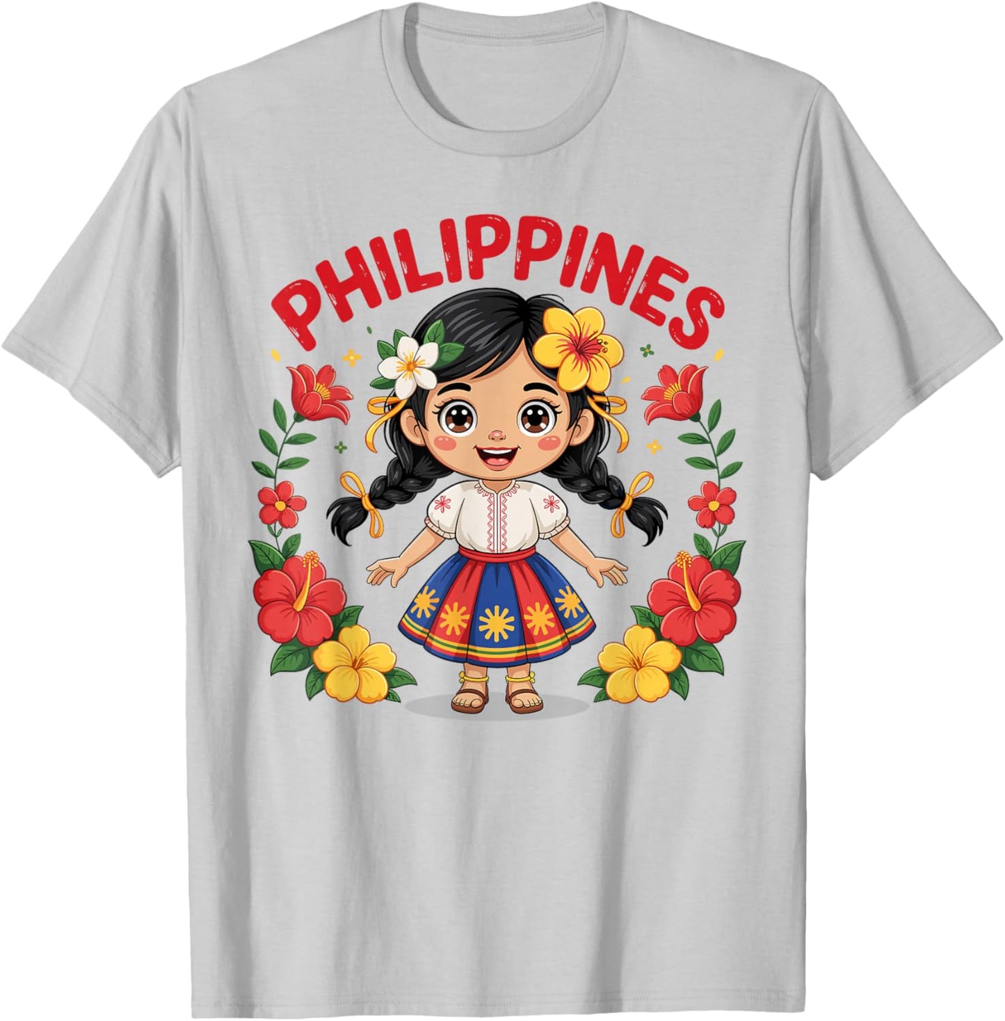 Philippines Flag Culture Pride Cute Filipina Girl for Kids T-Shirt - T-Shirt | Ash
