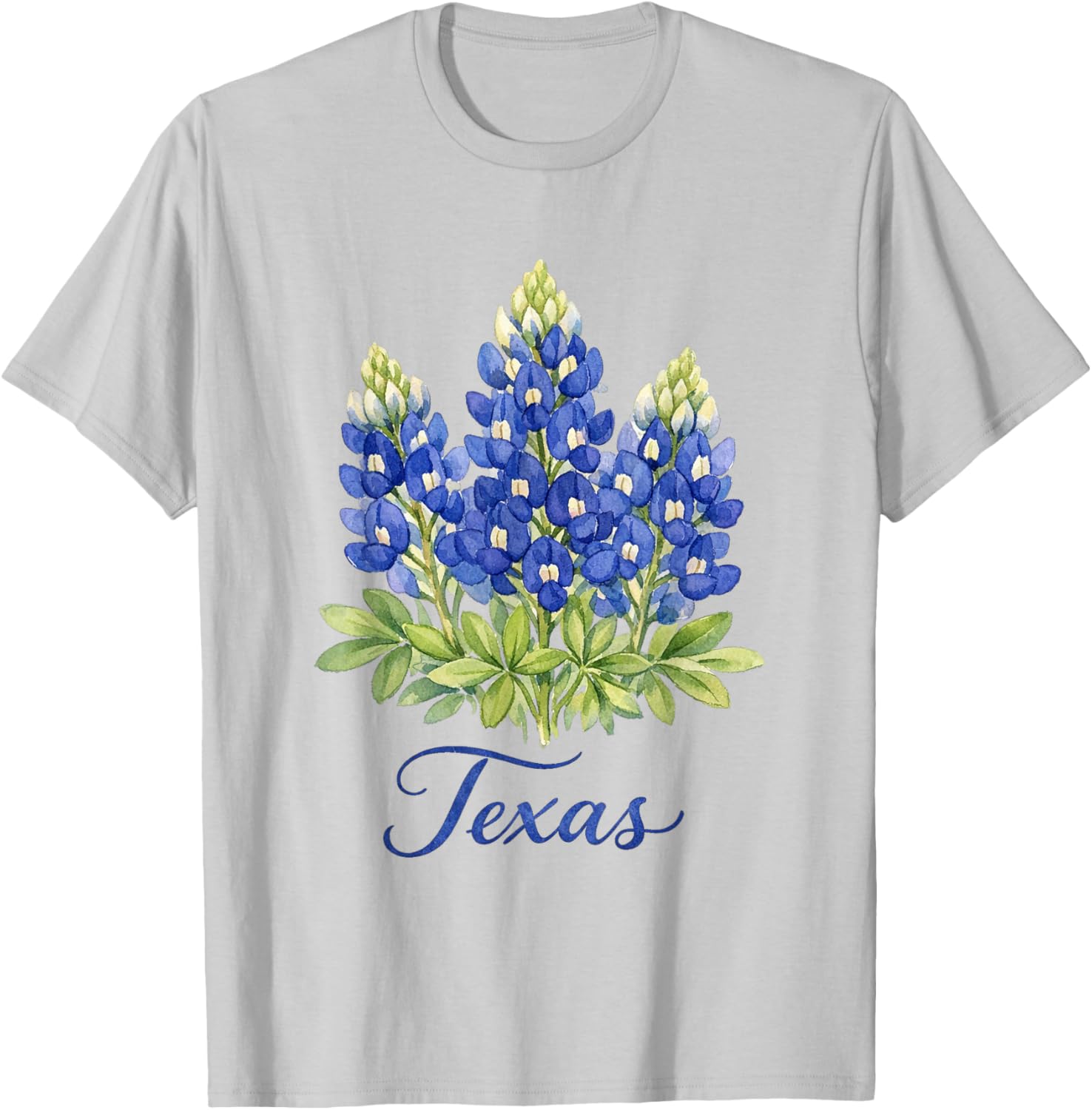 Texas Floral Art Bluebonnet Botanical T-Shirt - T-Shirt | Ash