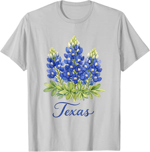 Texas Floral Art Bluebonnet Botanical T-Shirt - T-Shirt | Ash