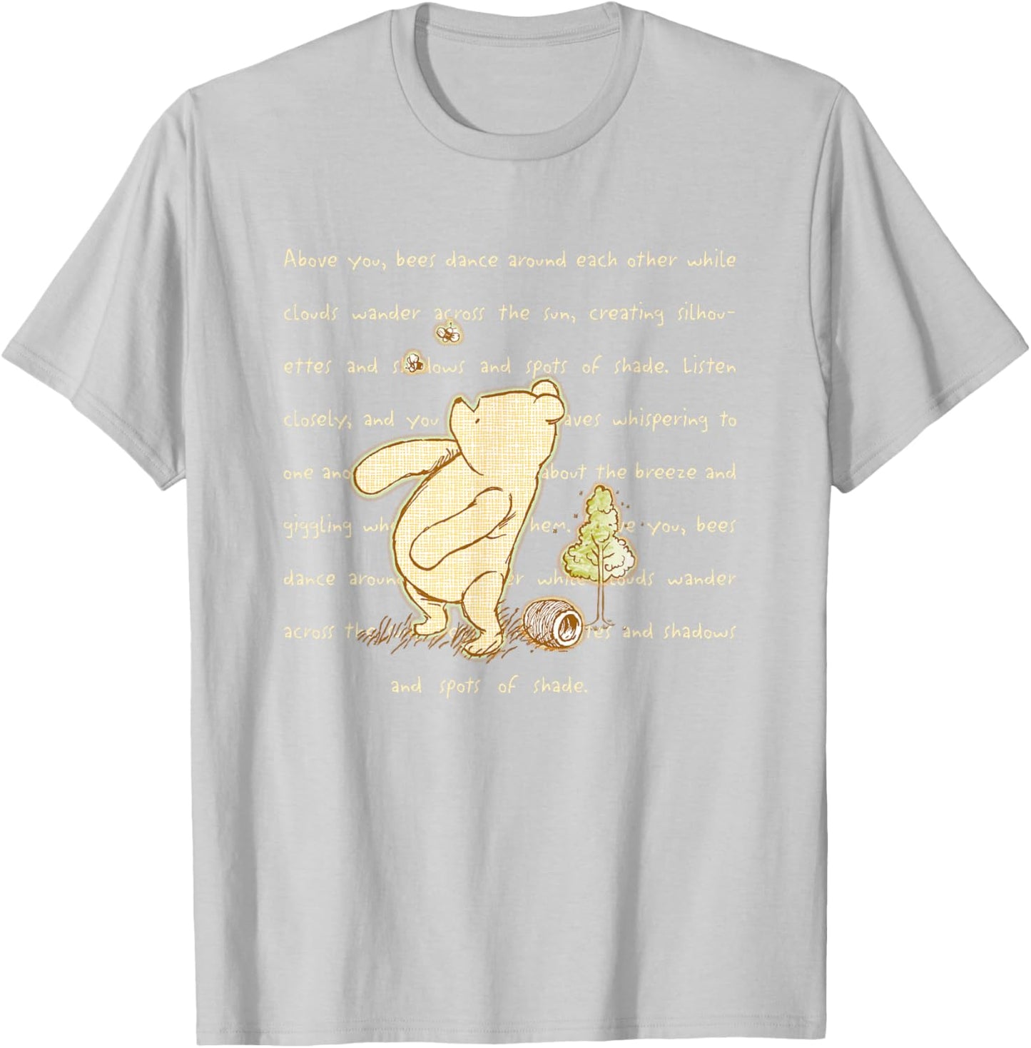 Disney Winnie the Pooh And Bees Quote Cute Big Chest Logo T-Shirt - T-Shirt | Ash