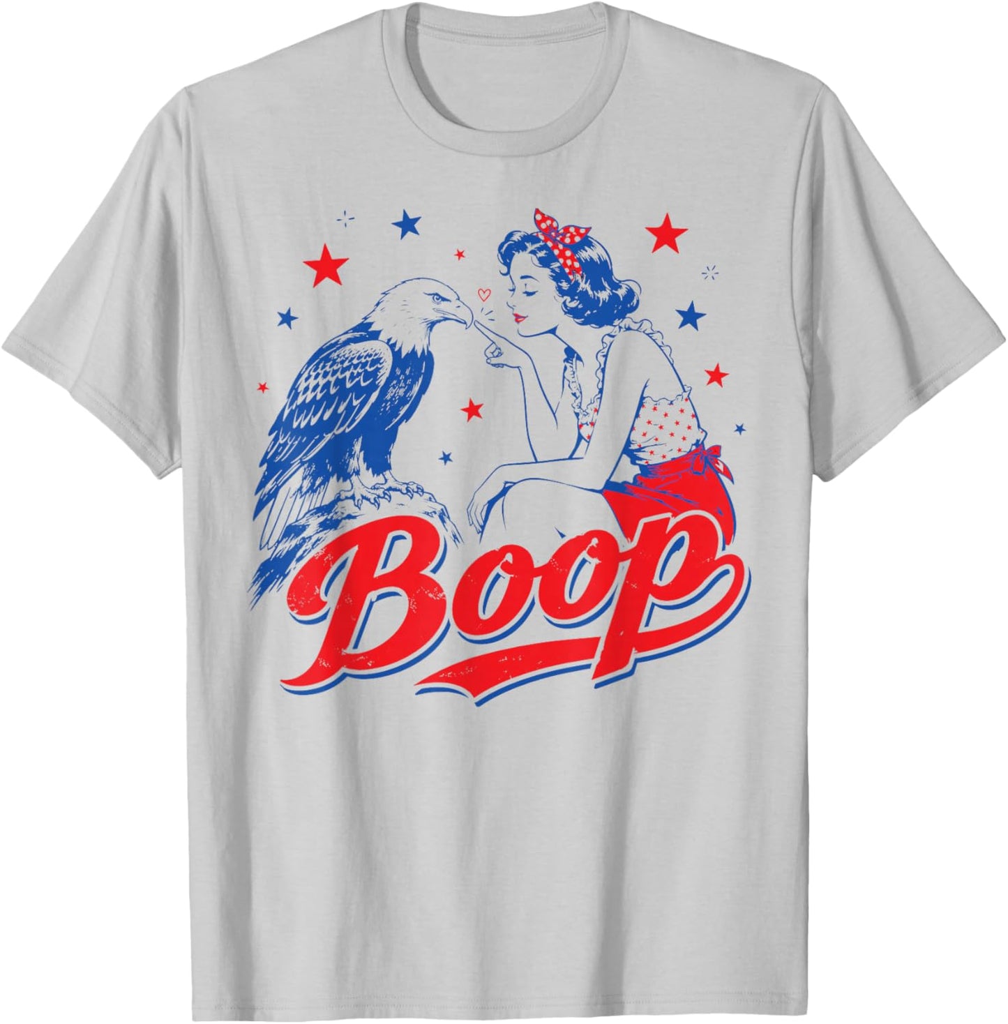 Funny Hand Boop Nose Girl Eagle Funny Patriotic 4th of July T-Shirt - T-Shirt | Ash