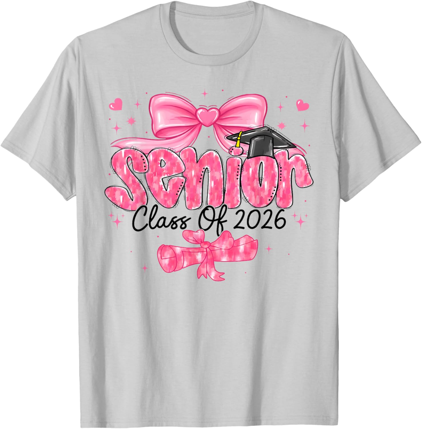 Graduation 2026 Class of 2026 Senior Pink Coquette Bow T-Shirt - T-Shirt | Ash