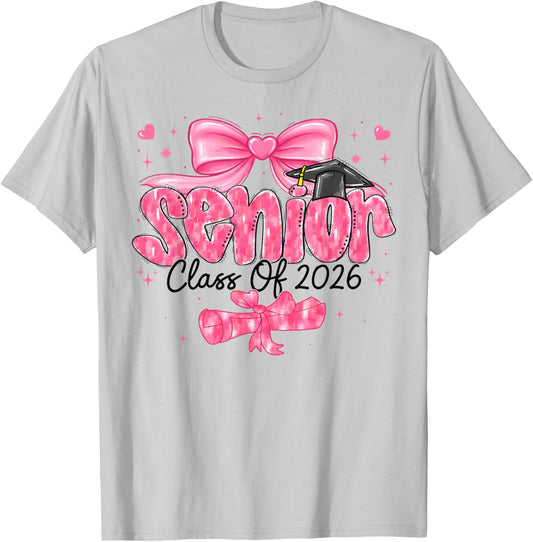 Graduation 2026 Class of 2026 Senior Pink Coquette Bow T-Shirt - T-Shirt | Ash