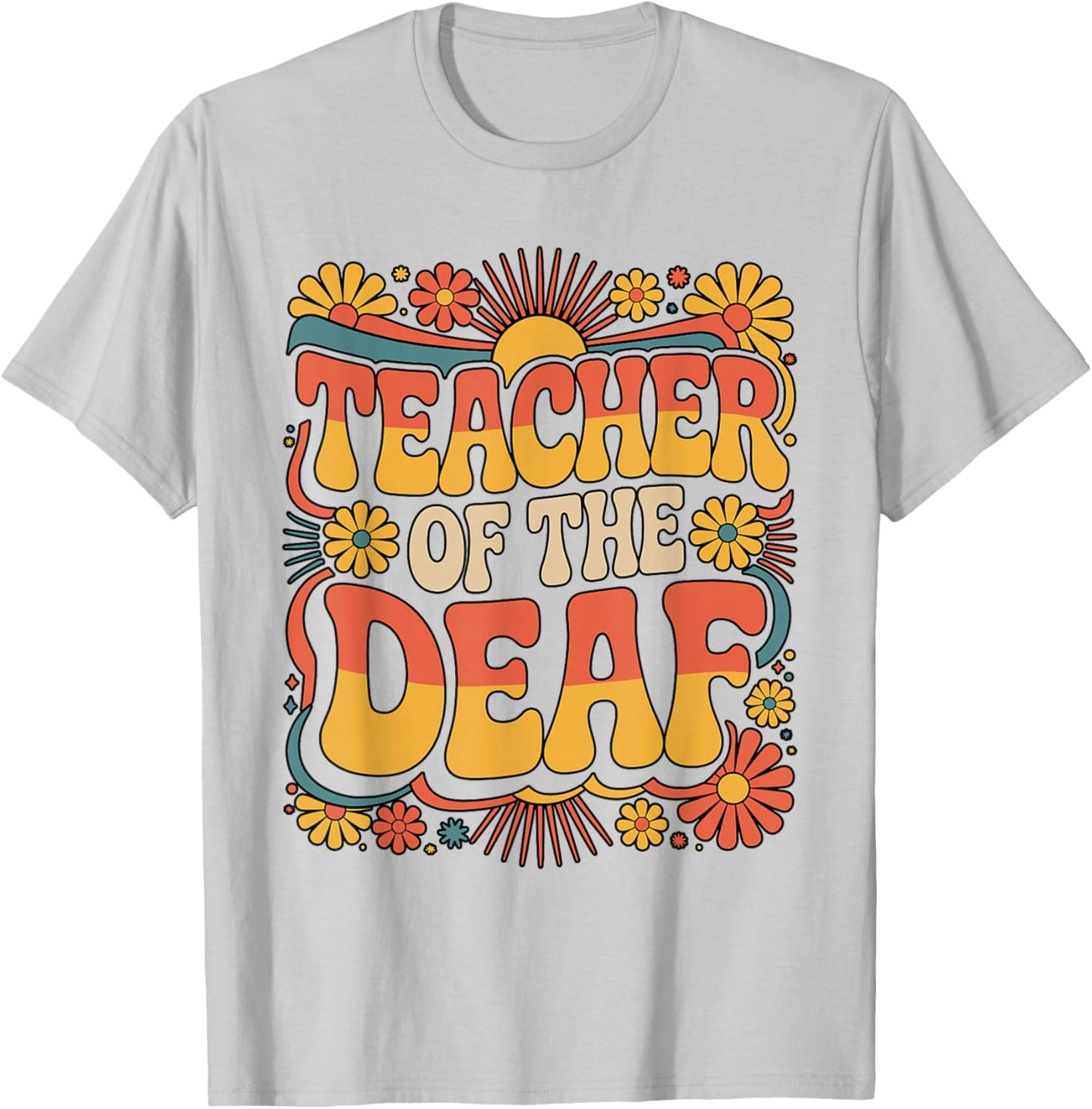 Teacher of the Deaf Rainbow Hands Typography T-Shirt - T-Shirt | Ash