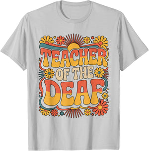 Teacher of the Deaf Rainbow Hands Typography T-Shirt - T-Shirt | Ash