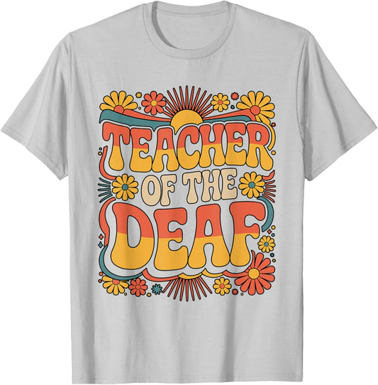 Teacher of the Deaf Rainbow Hands Typography T-Shirt - T-Shirt | Ash